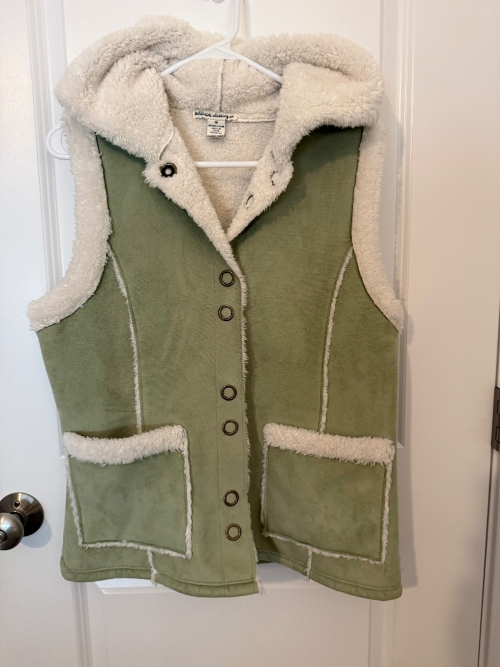 Telluride Sage Green Faux Suede Sherpa Hooded Vest M
